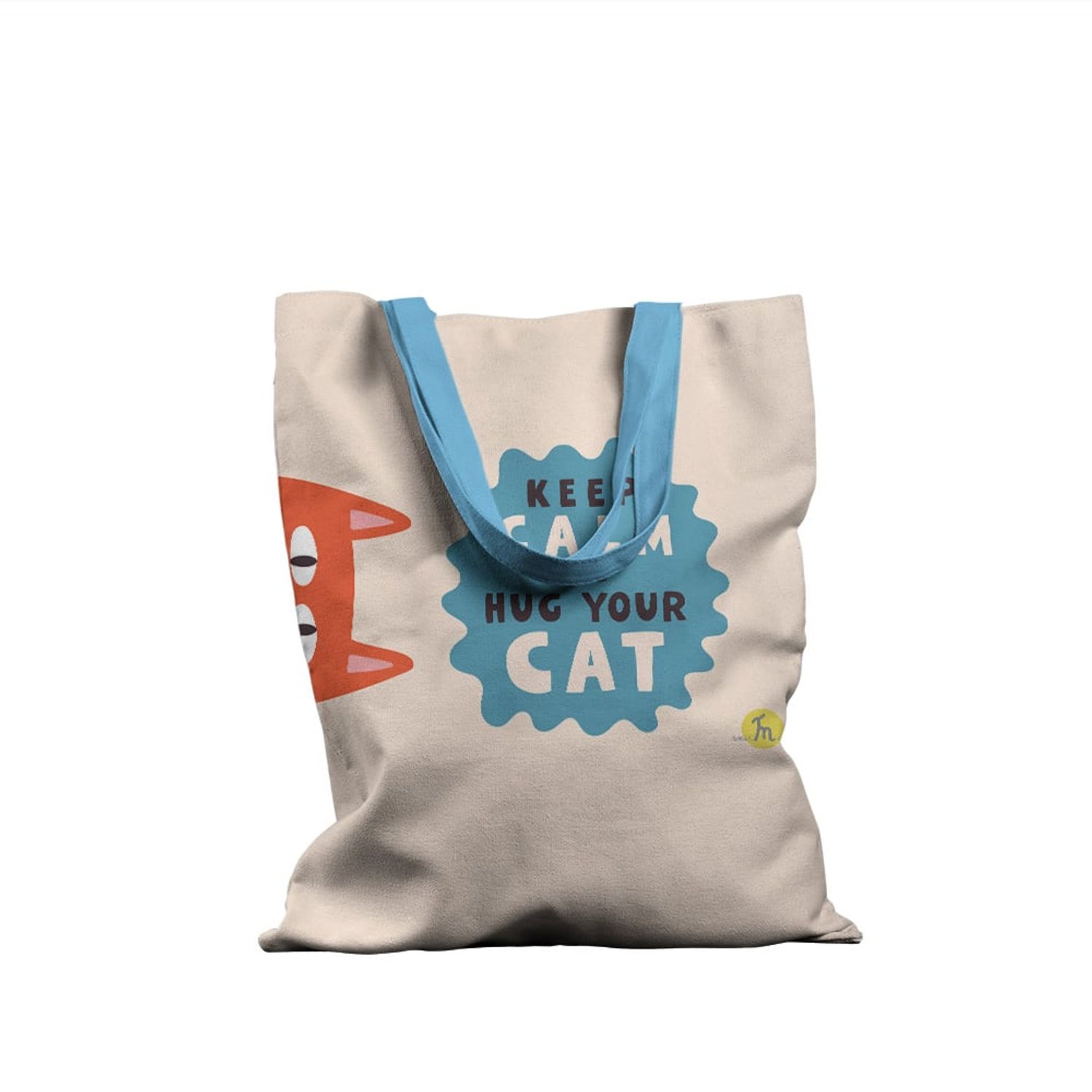 Geanta Handmade Tote Basic, Keep Calm si Imbratiseaza-ti Pisica, Multicolor, 43x37 cm fotografia produsului