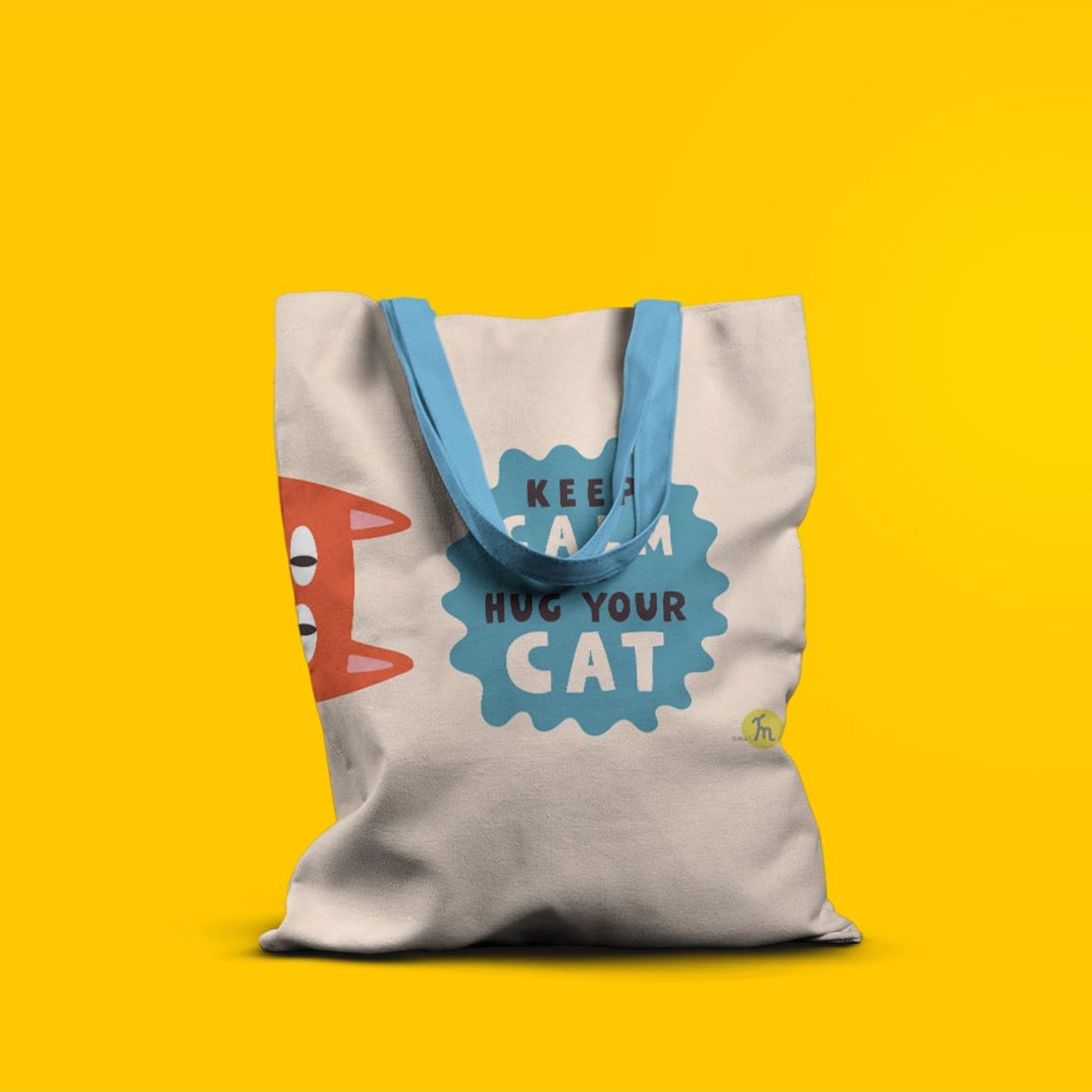 Geanta Handmade Tote Basic, Keep Calm si Imbratiseaza-ti Pisica, Multicolor, 43x37 cm fotografia produsului View 4 L