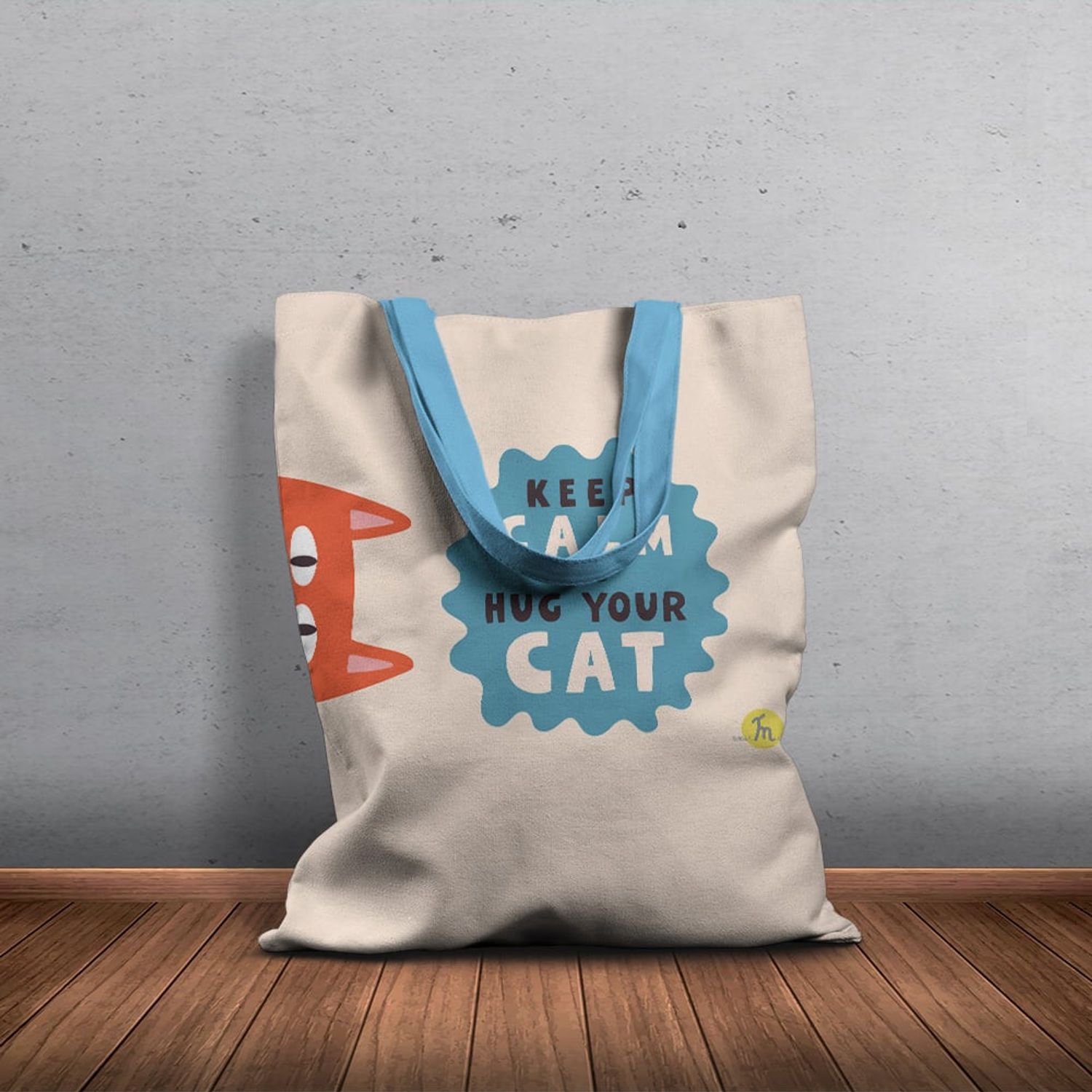 Geanta Handmade Tote Basic, Keep Calm si Imbratiseaza-ti Pisica, Multicolor, 43x37 cm fotografia produsului View 5 L