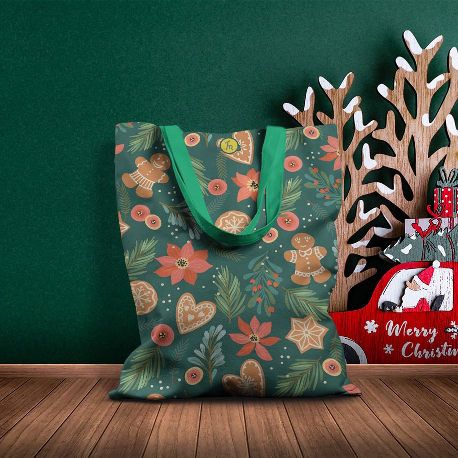 Geanta Handmade Tote Basic, Turta Dulce de Craciun, Multicolor, 43x37 cm fotografia produsului View 3 L