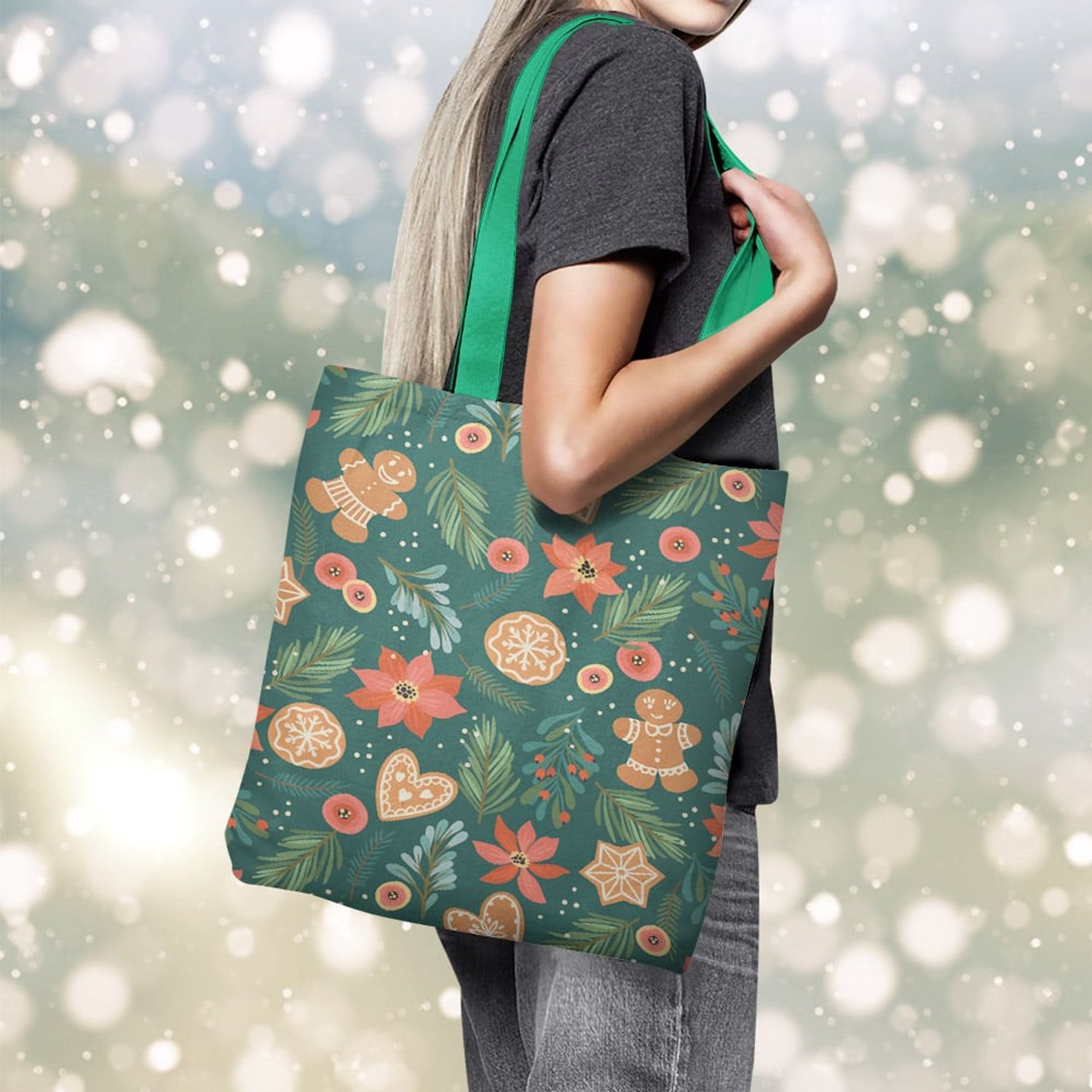 Geanta Handmade Tote Basic, Turta Dulce de Craciun, Multicolor, 43x37 cm fotografia produsului View 4 L