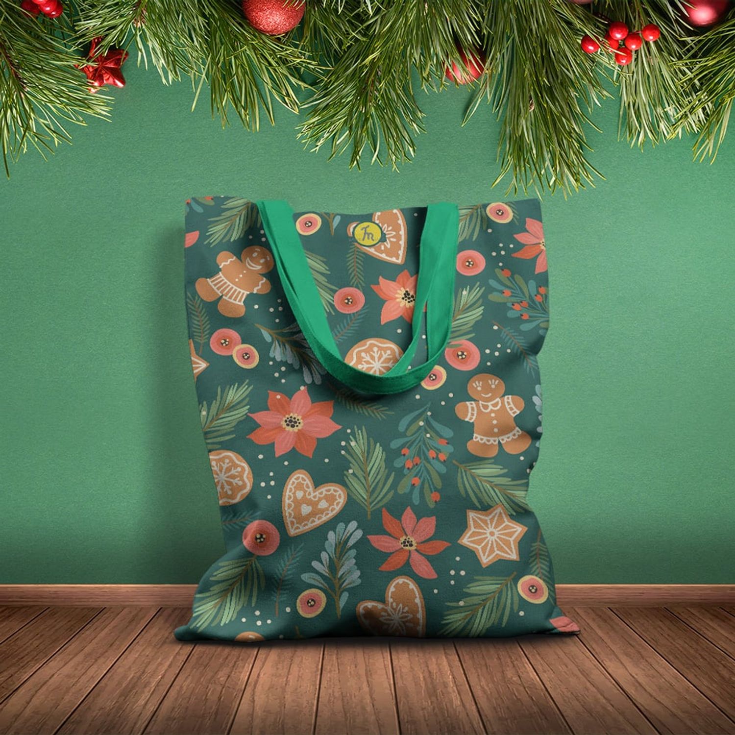 Geanta Handmade Tote Basic, Turta Dulce de Craciun, Multicolor, 43x37 cm fotografia produsului View 2 L