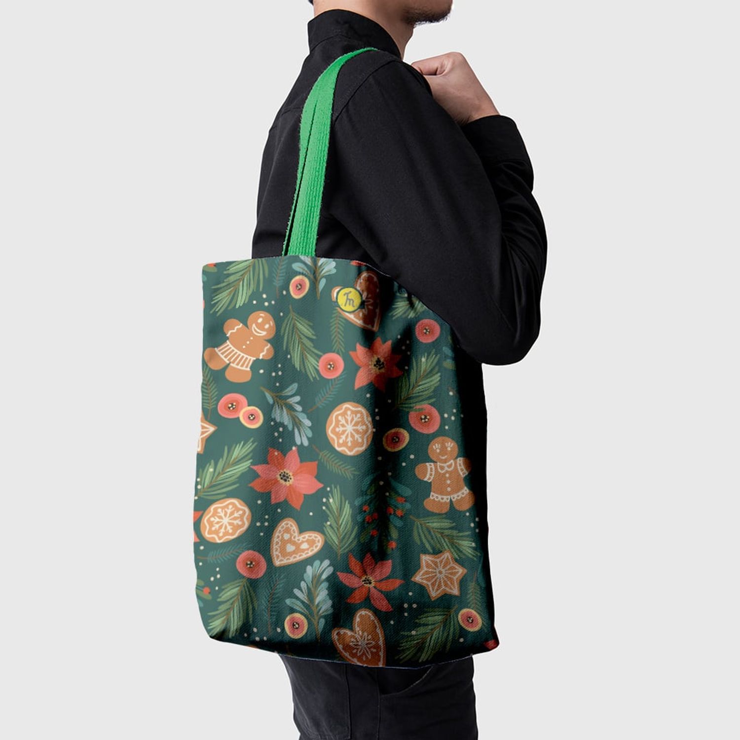 Geanta Handmade Tote Basic, Turta Dulce de Craciun, Multicolor, 43x37 cm fotografia produsului View 5 L