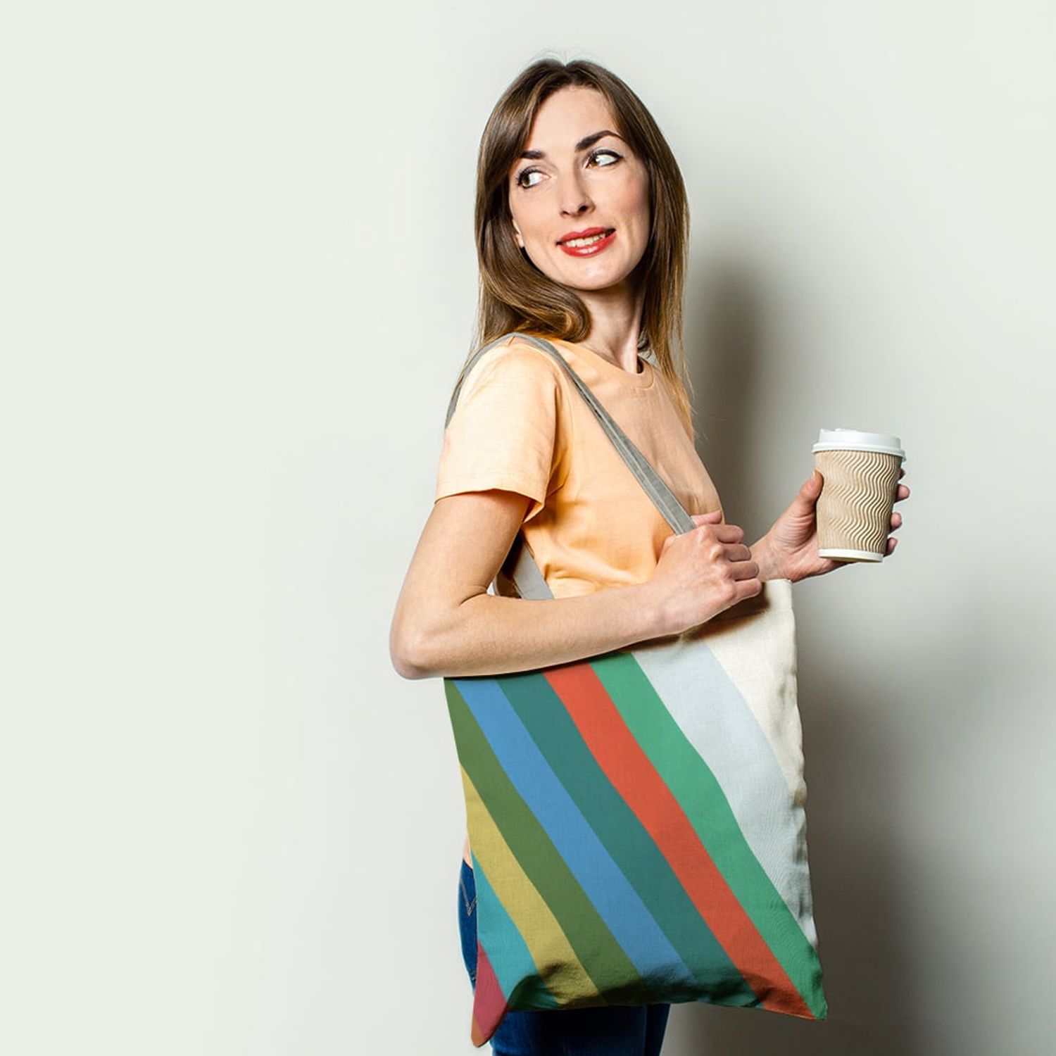 Geanta Handmade, Tote Bag Basic Original Mulewear, Abstract Avalansa de Culori, Color Avalanche, Multicolor, 43x37 cm fotografia produsului View 2 L