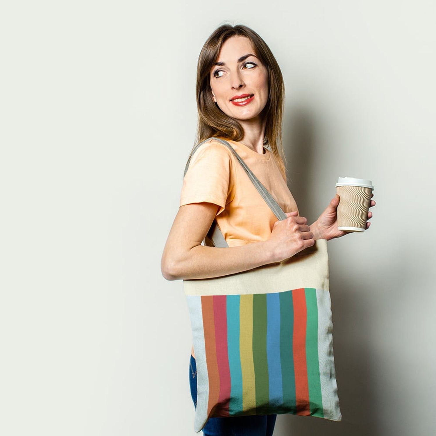 Geanta Handmade, Tote Bag Basic Original Mulewear, Abstract Dungi color, Glass Half Full, Multicolor, 43x37 cm fotografia produsului View 2 L