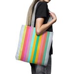 Geanta Handmade, Tote Bag Basic Original Mulewear, Abstract Curcubeu, Feel the Rainbow, Multicolor, 43x37 cm fotografia produsului View 5 S