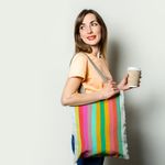 Geanta Handmade, Tote Bag Basic Original Mulewear, Abstract Curcubeu, Feel the Rainbow, Multicolor, 43x37 cm fotografia produsului View 2 S