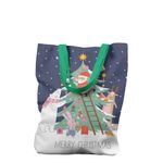 Geanta Handmade Tote Liner cu Captuseala, Merry Christmas Animale care Impodobesc Bradul impreuna cu Mos Craciun, - 3583367880036 fotografia produsului