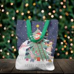 Geanta Handmade Tote Liner cu Captuseala, Merry Christmas Animale care Impodobesc Bradul impreuna cu Mos Craciun, - 3583367880036 fotografia produsului View 6 S