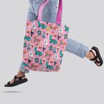 Geanta Handmade Tote Liner cu Captuseala, Animale Festive de Craciun, Multicolor, 43x37 cm fotografia produsului View 3 S