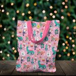 Geanta Handmade Tote Liner cu Captuseala, Animale Festive de Craciun, Multicolor, 43x37 cm fotografia produsului View 4 S