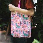 Geanta Handmade Tote Liner cu Captuseala, Animale Festive de Craciun, Multicolor, 43x37 cm fotografia produsului View 6 S