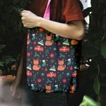 Geanta Handmade Tote Liner cu Captuseala, Pisici si Cadouri de Craciun, Multicolor, 43x37 cm fotografia produsului View 3 S