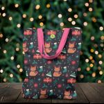 Geanta Handmade Tote Liner cu Captuseala, Pisici si Cadouri de Craciun, Multicolor, 43x37 cm fotografia produsului View 6 S