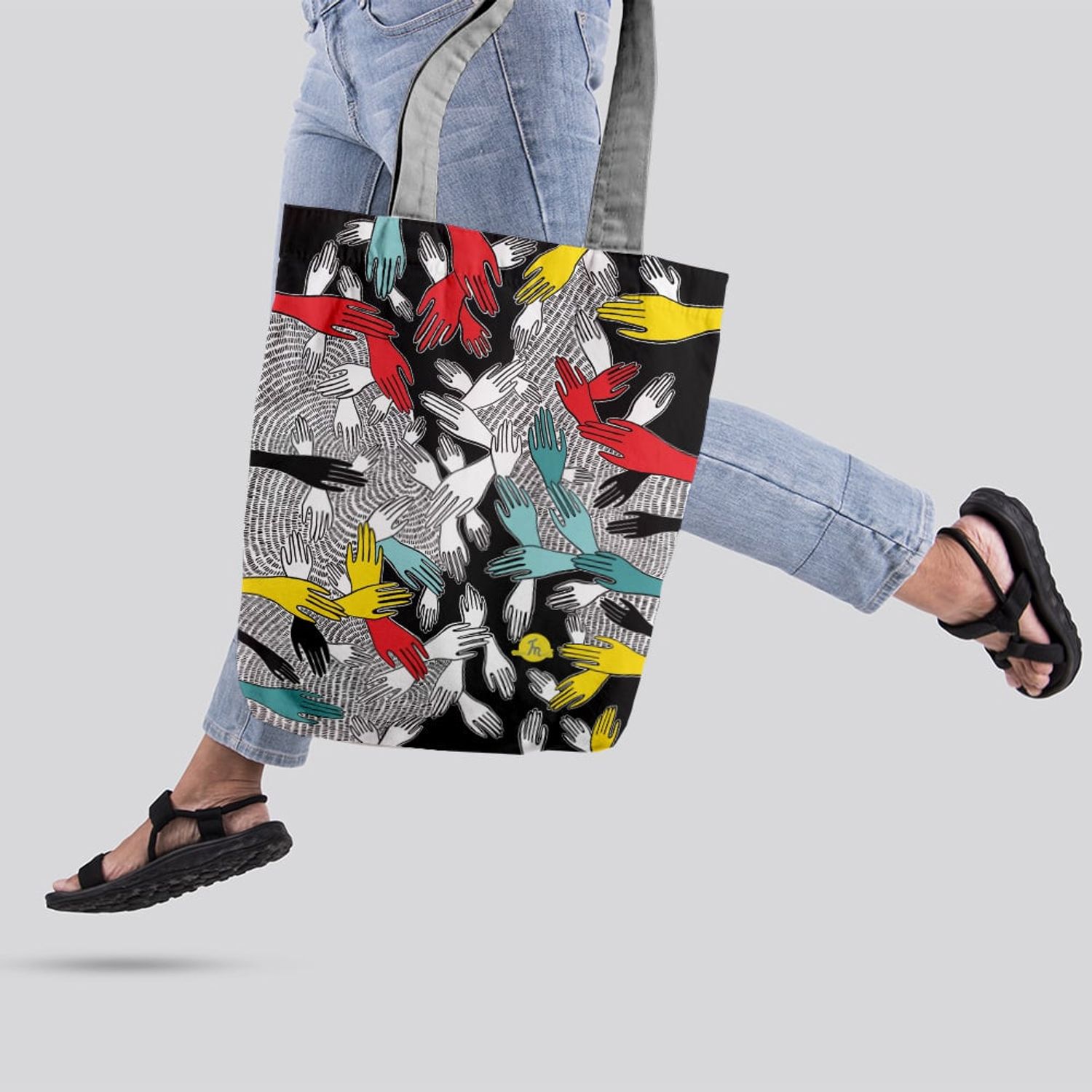 Geanta Handmade Tote Liner cu Captuseala, Maini Mistice, Multicolor, 45x37 cm fotografia produsului View 2 L