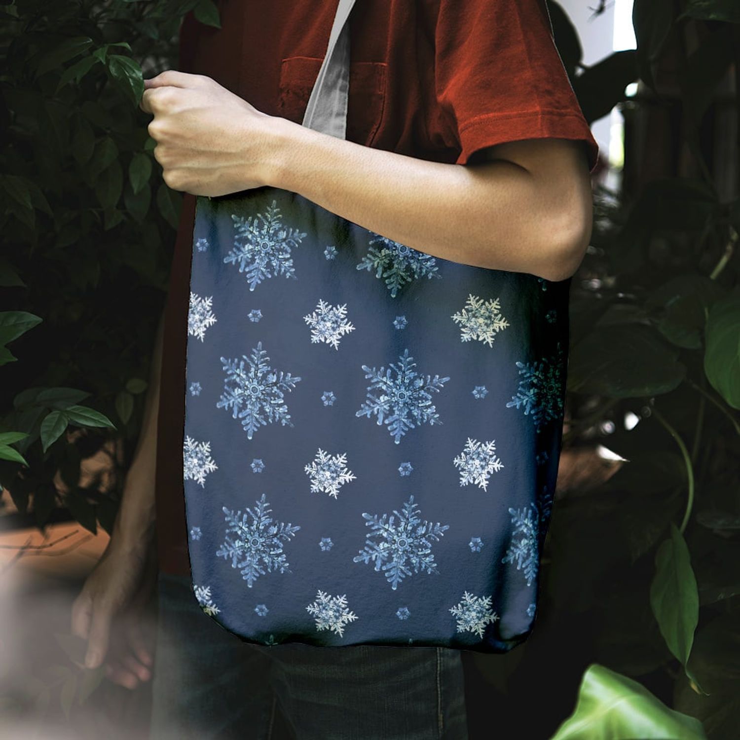 Geanta Handmade Tote Liner cu Captuseala, Fulgi de Nea, Multicolor, 45x37 cm fotografia produsului View 3 L
