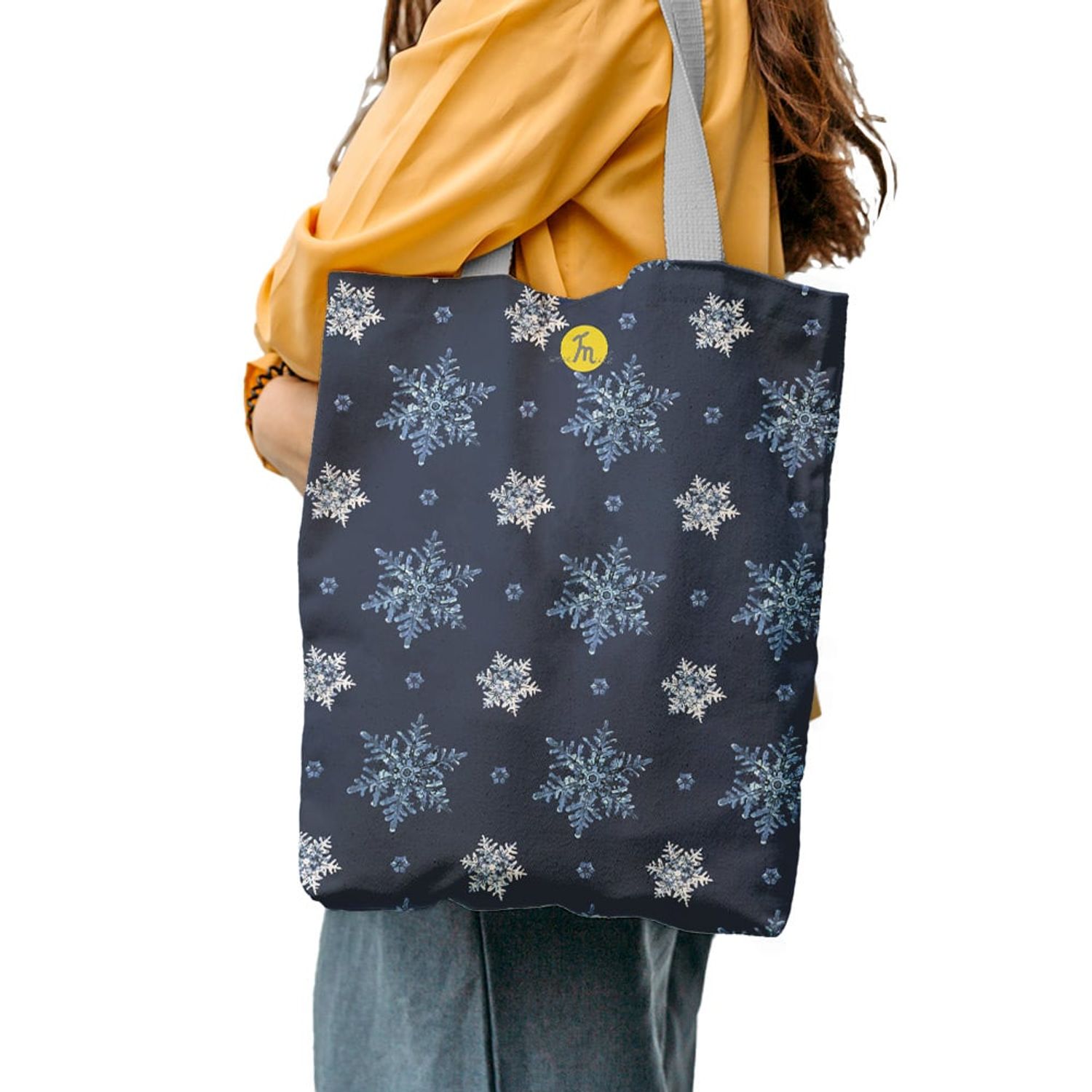 Geanta Handmade Tote Liner cu Captuseala, Fulgi de Nea, Multicolor, 45x37 cm fotografia produsului View 4 L