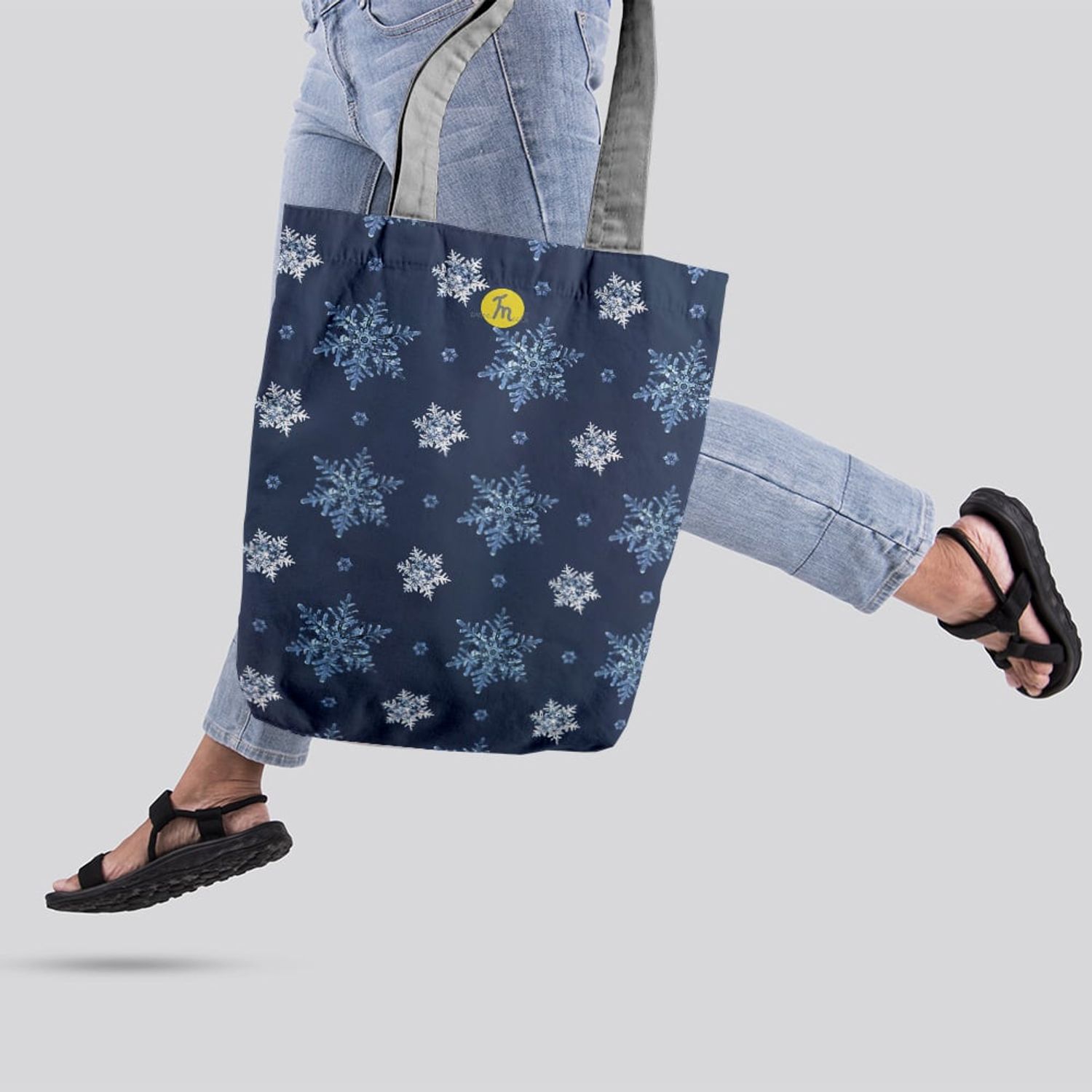 Geanta Handmade Tote Liner cu Captuseala, Fulgi de Nea, Multicolor, 45x37 cm fotografia produsului View 5 L