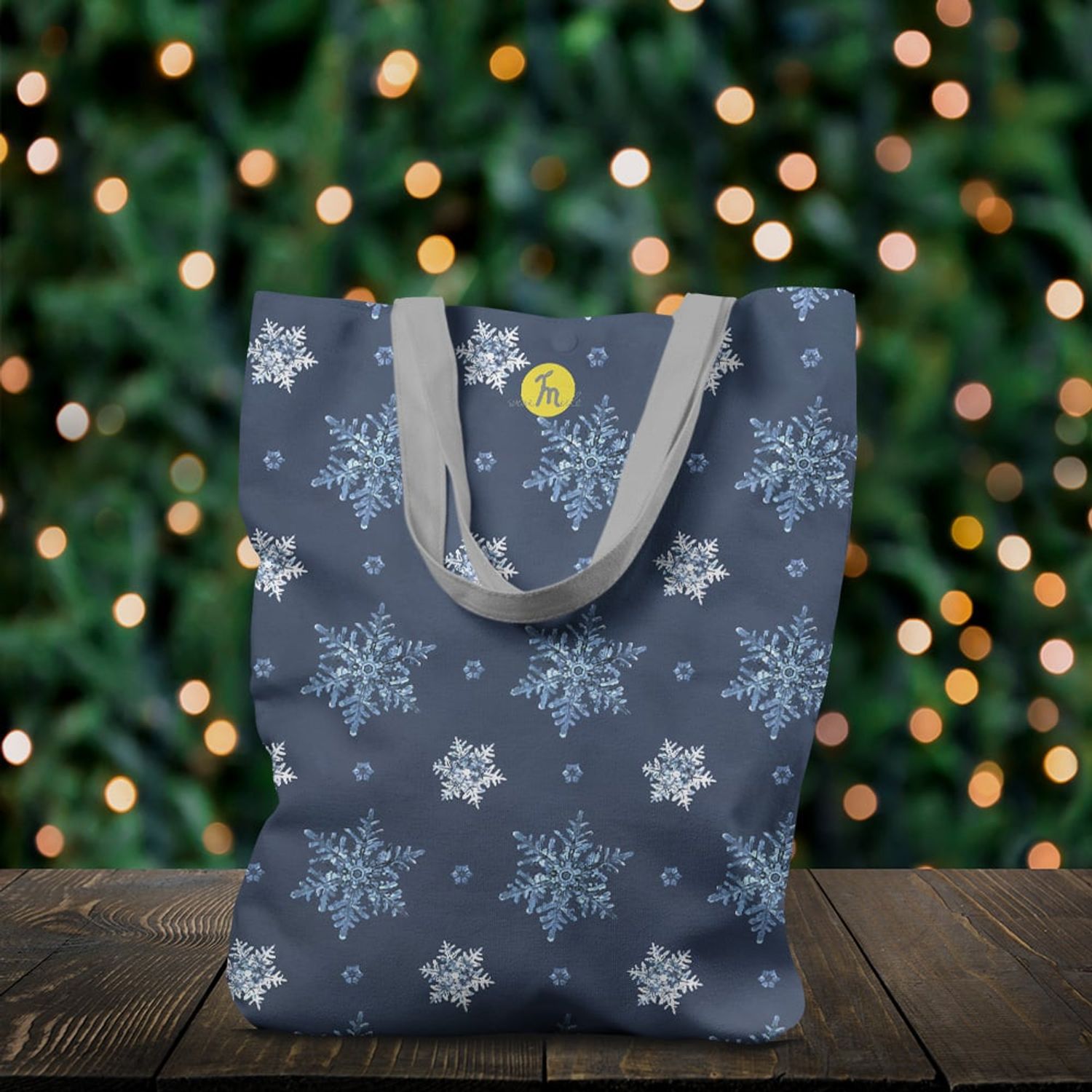 Geanta Handmade Tote Liner cu Captuseala, Fulgi de Nea, Multicolor, 45x37 cm fotografia produsului View 6 L