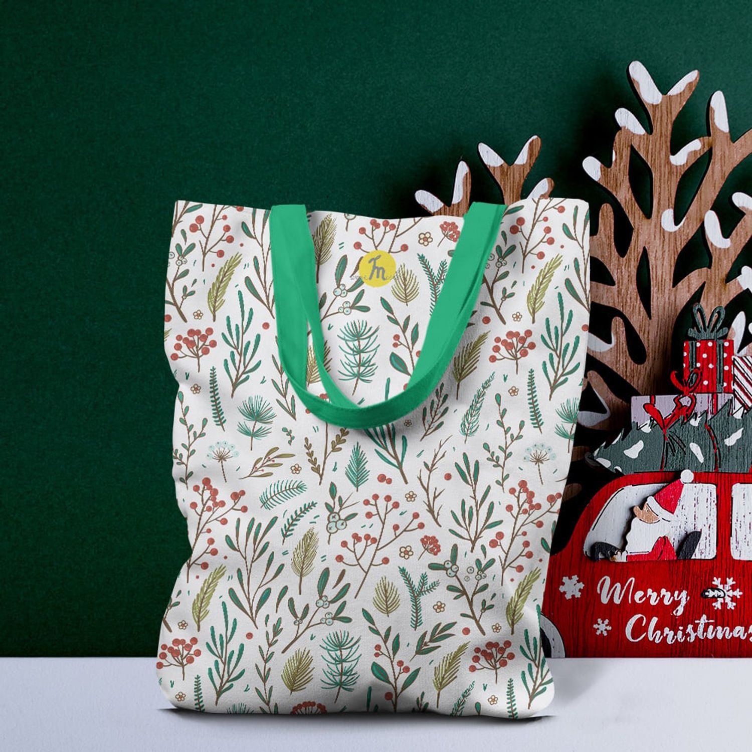Geanta Handmade Tote Liner cu Captuseala, Plante in Zapada, Multicolor, 45x37 cm fotografia produsului View 2 L