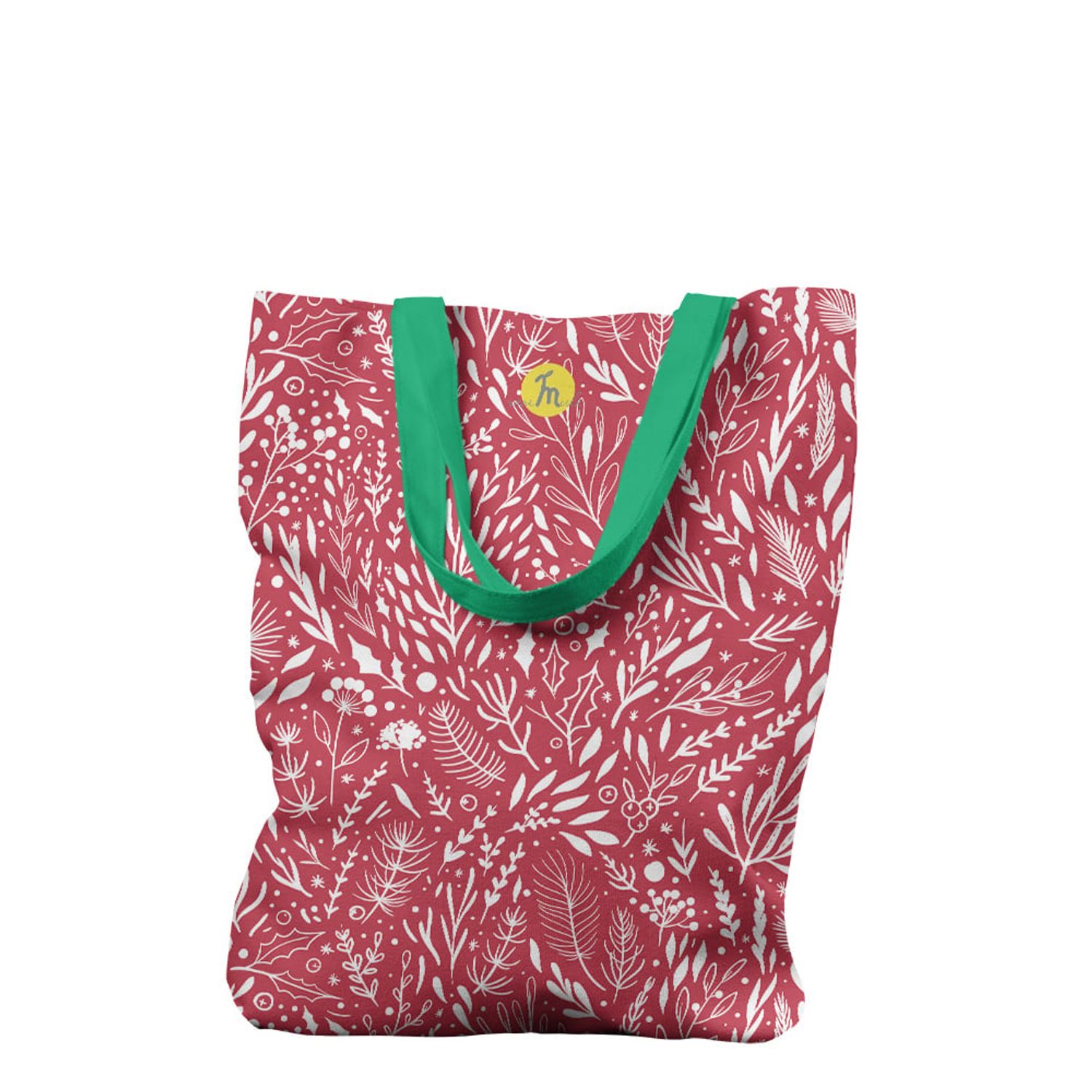 Geanta Handmade Tote Liner cu Captuseala, Pattern de Craciun cu Plante, Multicolor, 45x37 cm fotografia produsului