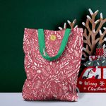 Geanta Handmade Tote Liner cu Captuseala, Pattern de Craciun cu Plante, Multicolor, 45x37 cm fotografia produsului View 2 S