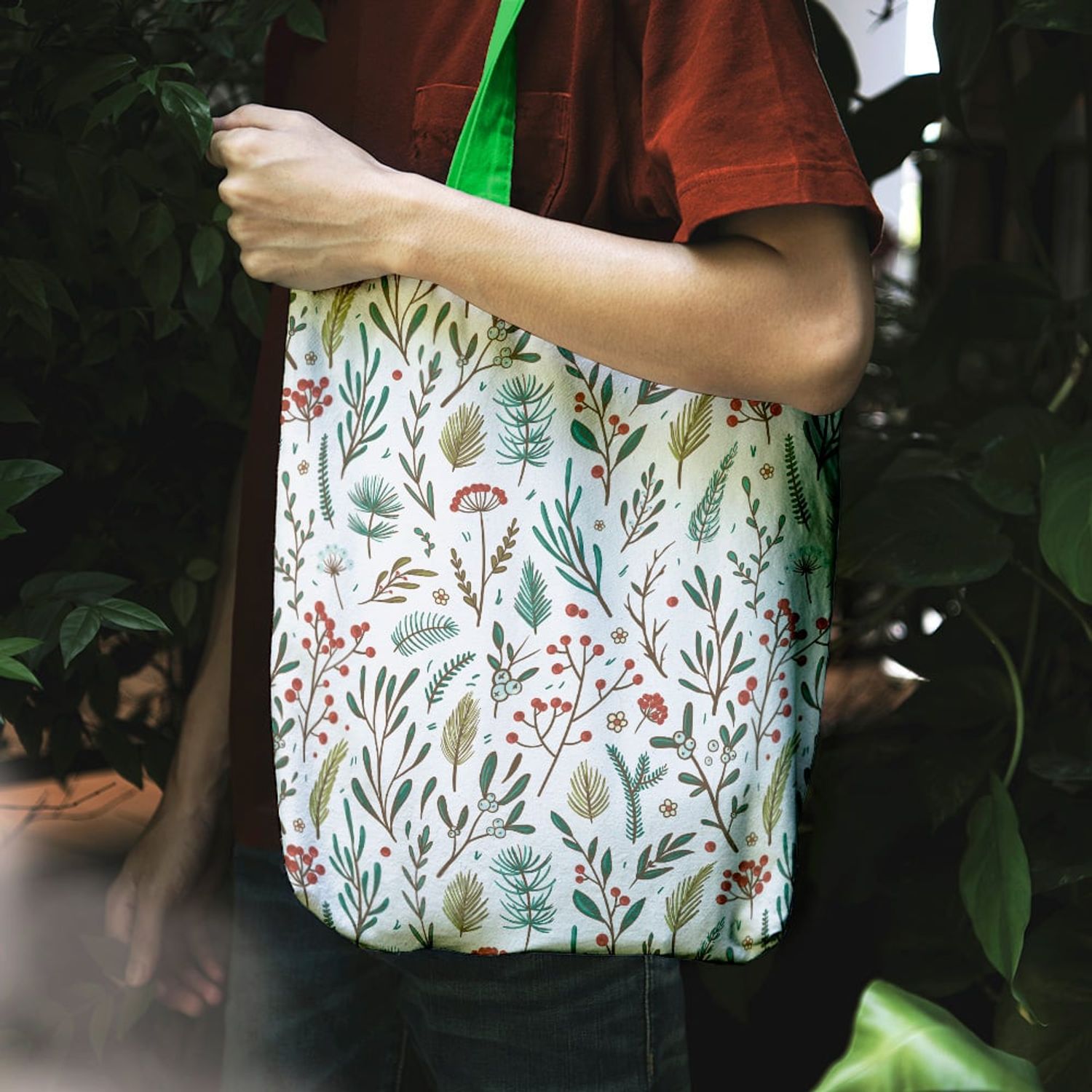 Geanta Handmade Tote Liner cu Captuseala, Plante in Zapada, Multicolor, 45x37 cm fotografia produsului View 5 L
