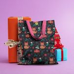 Geanta Handmade Tote Basic, Pisici si Cadouri de Craciun, Multicolor, 43x37 cm fotografia produsului View 4 S