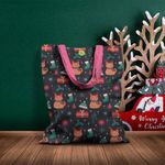 Geanta Handmade Tote Basic, Pisici si Cadouri de Craciun, Multicolor, 43x37 cm fotografia produsului View 6 S