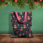 Geanta Handmade Tote Basic, Pisici si Cadouri de Craciun, Multicolor, 43x37 cm fotografia produsului View 2 S