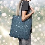 Geanta Handmade Tote Basic, Plante in Zapada Noaptea, Multicolor, 43x37 cm fotografia produsului View 3 S