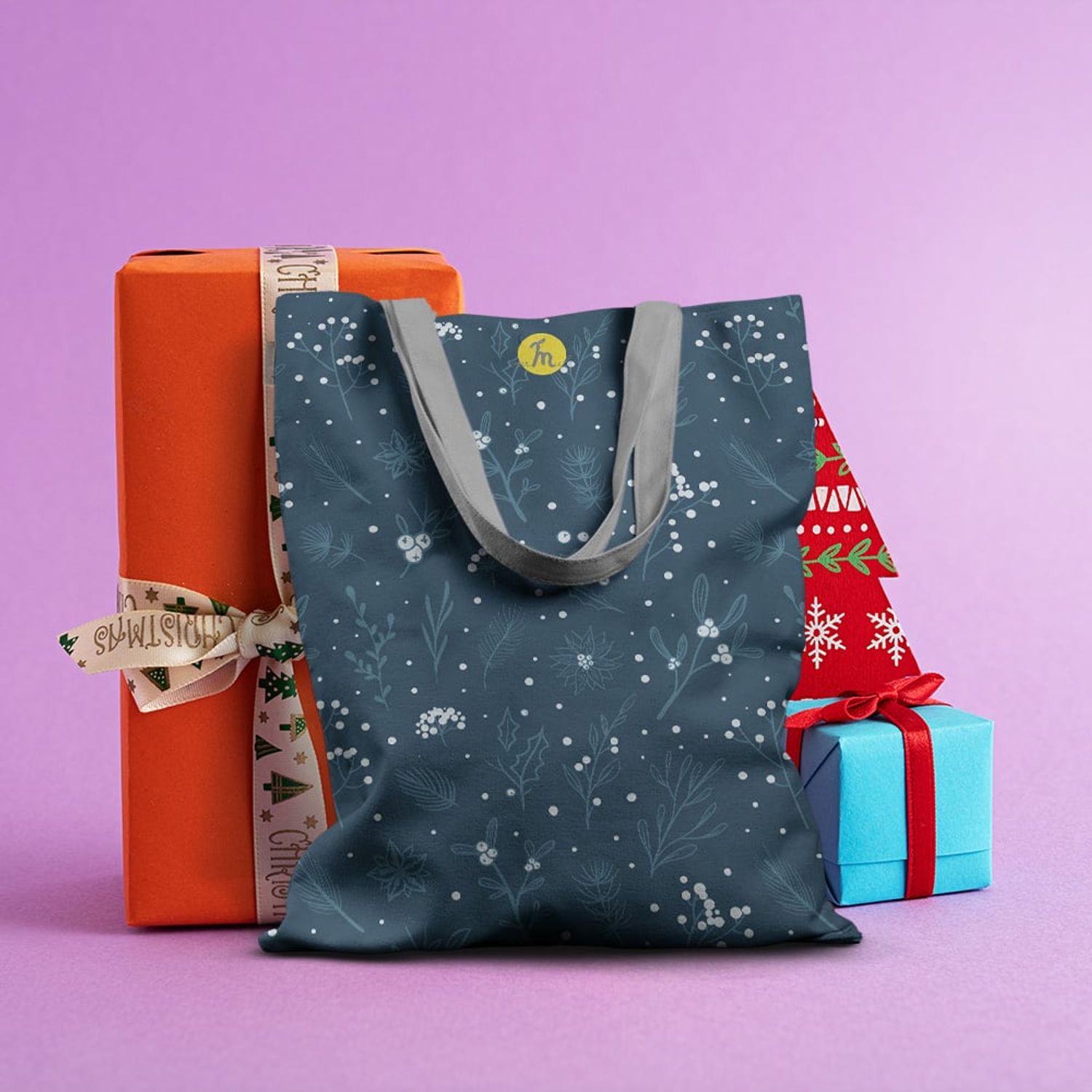 Geanta Handmade Tote Basic, Plante in Zapada Noaptea, Multicolor, 43x37 cm fotografia produsului View 4 L