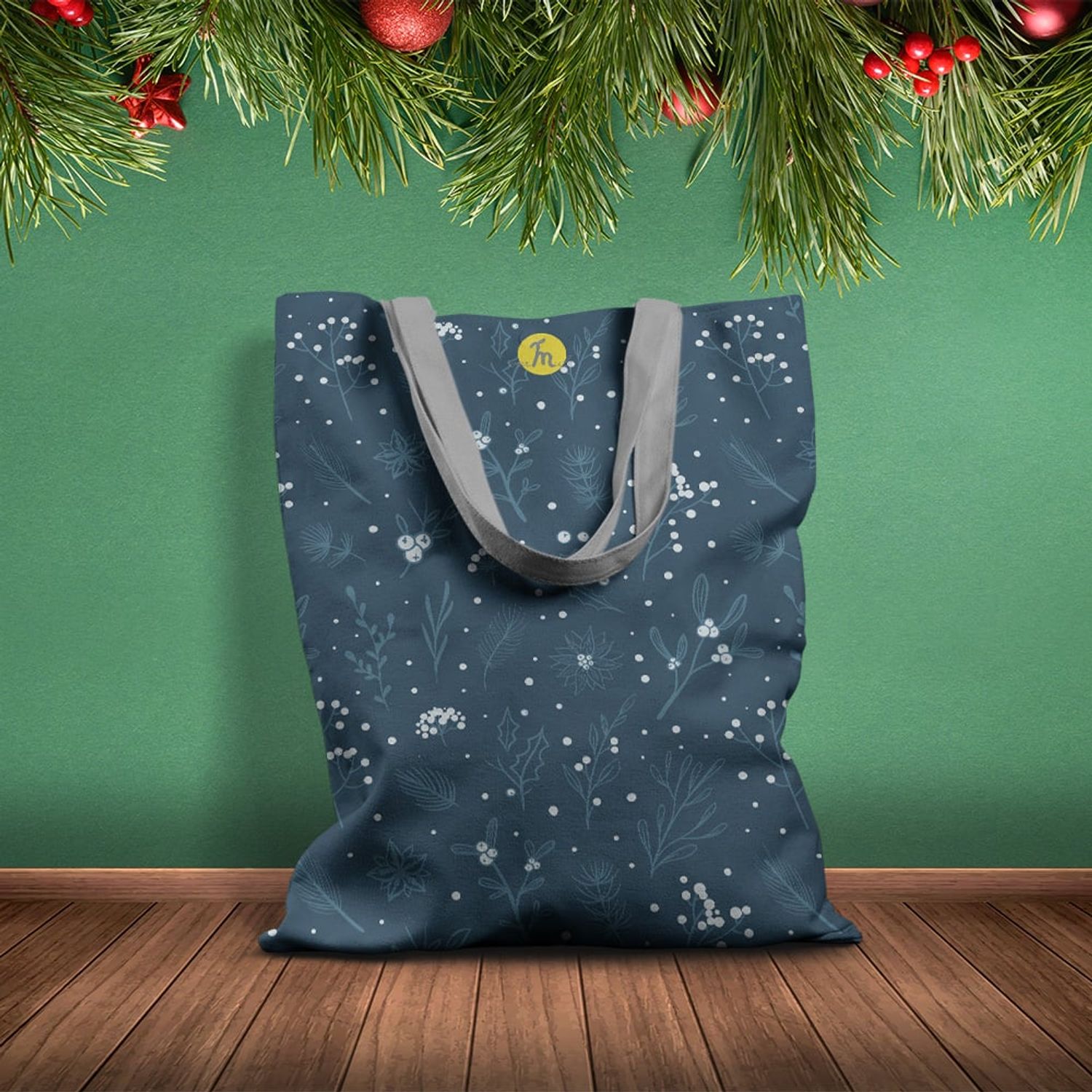 Geanta Handmade Tote Basic, Plante in Zapada Noaptea, Multicolor, 43x37 cm fotografia produsului View 2 L