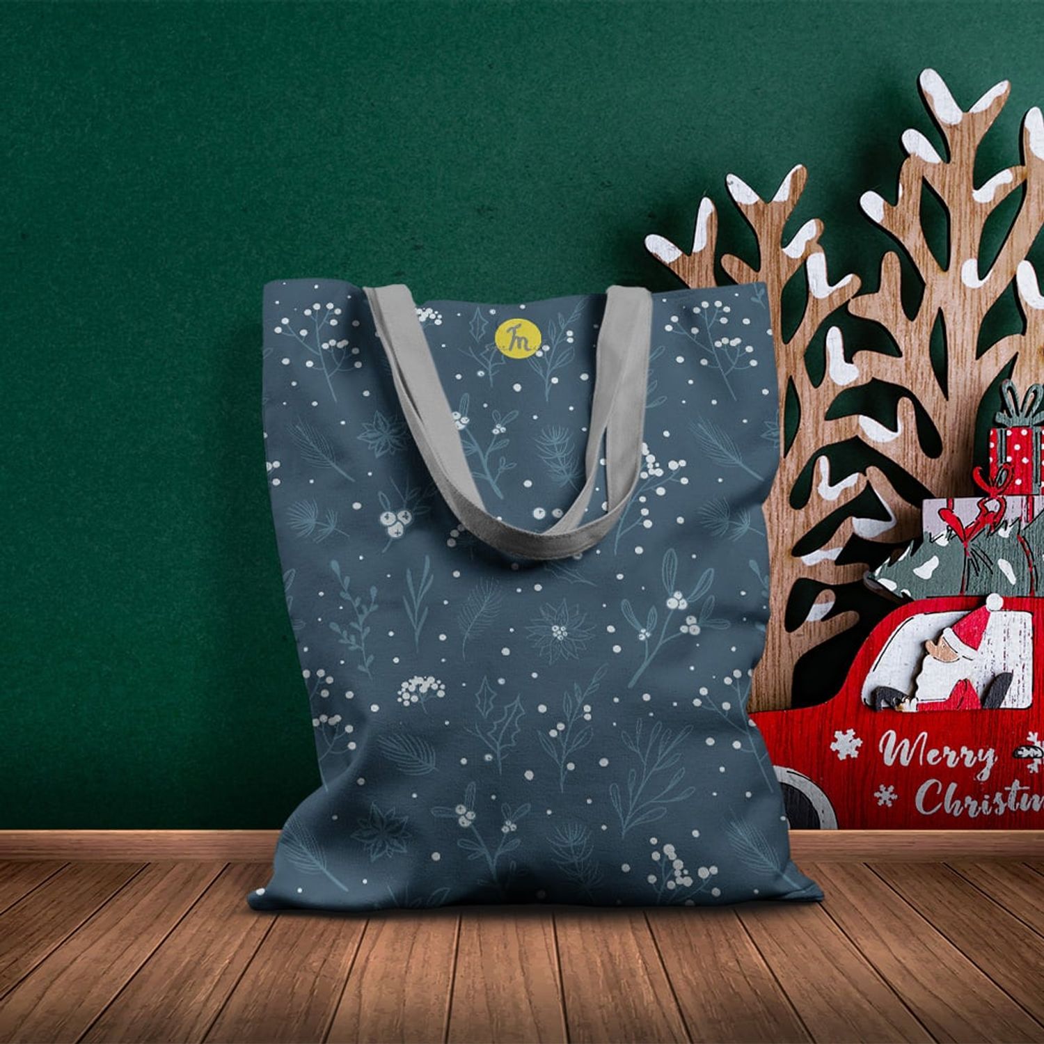 Geanta Handmade Tote Basic, Plante in Zapada Noaptea, Multicolor, 43x37 cm fotografia produsului View 6 L