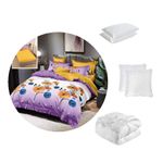 Pachet 1 Lenjerie de pat finet Extra 6 piese, cearceaf pat cu elastic model purple yellow+ 1 pilota 200&times;220 + 2 - 6420624029982 fotografia produsului