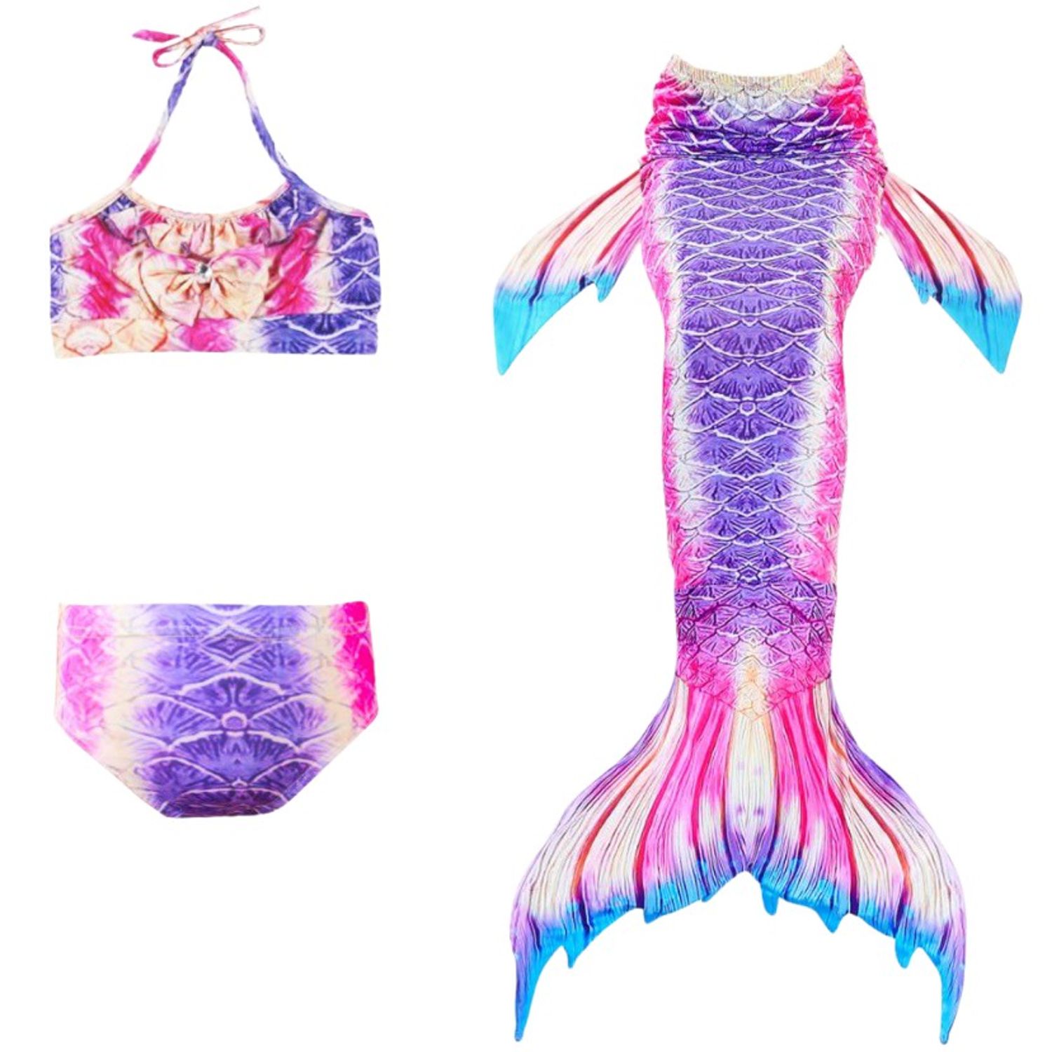 Set 3 piese Costum de baie  Sirena, multicolor, 140 cm fotografia produsului