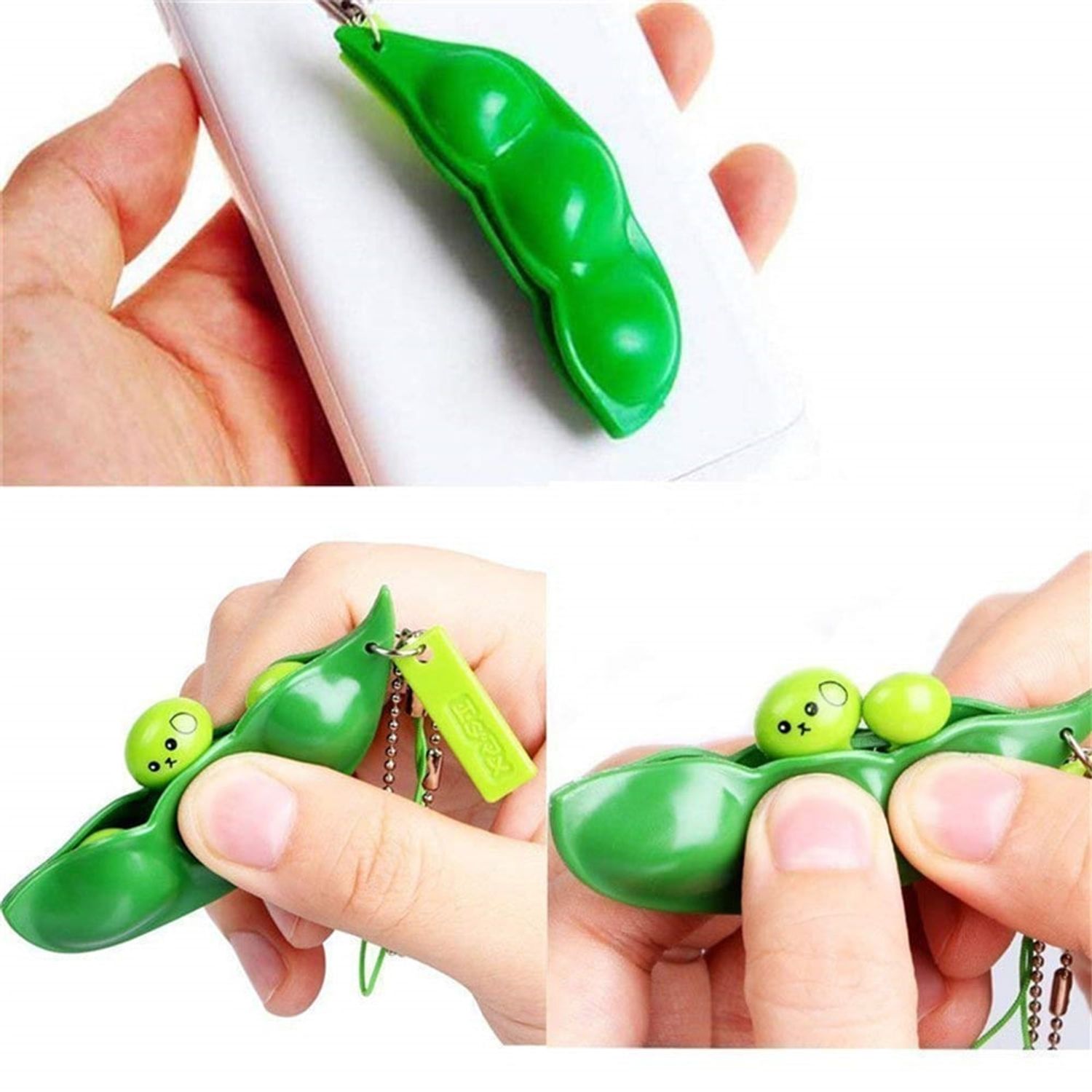 Set cinci jucarii antistres IdeallStore&reg;, pastaie de mazare, tip breloc, 6.5 cm, verde fotografia produsului View 5 L