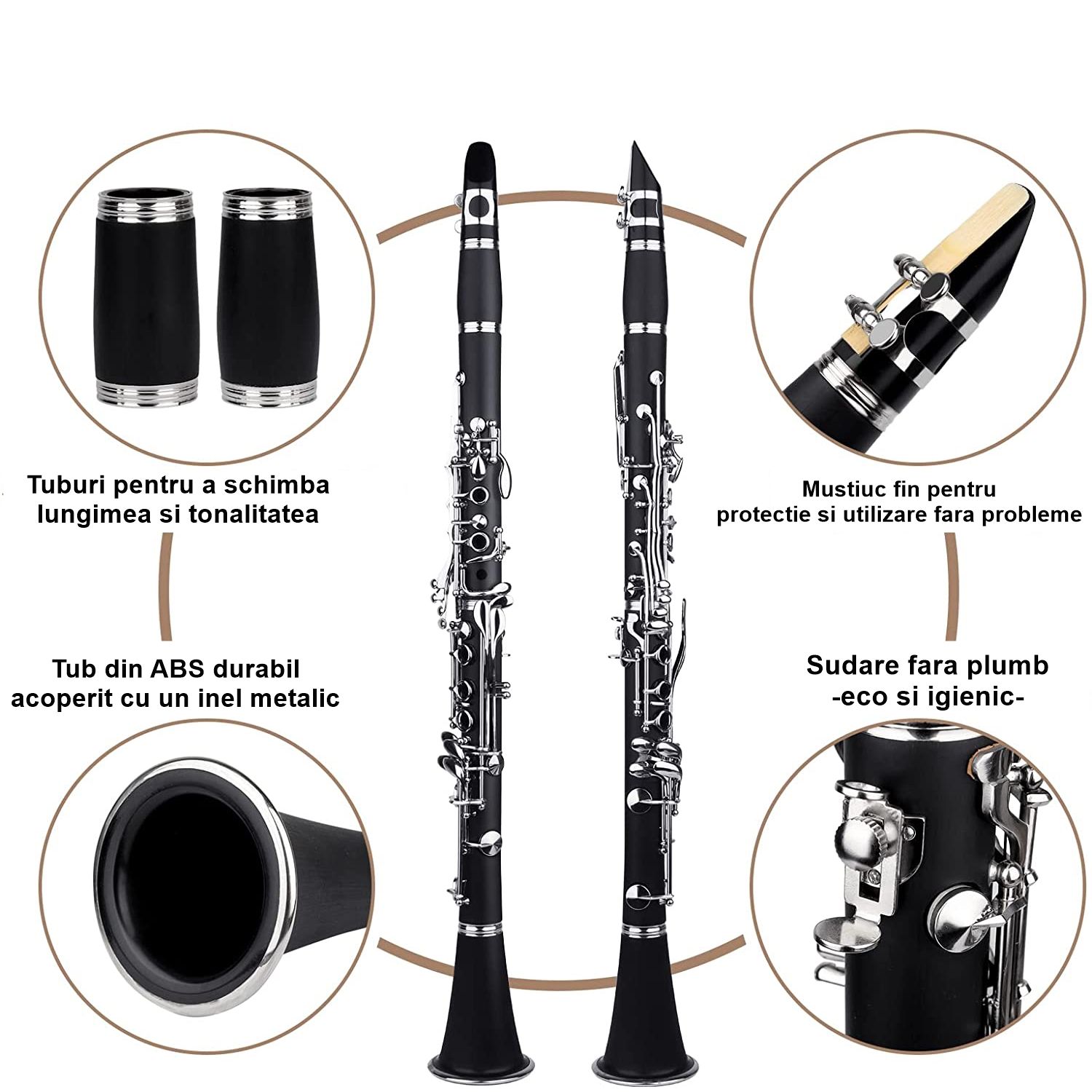 Clarinet IdeallStore®, Musical Virtue, 17 clape, 67 cm, negru, geanta inclusa fotografia produsului View 16 L