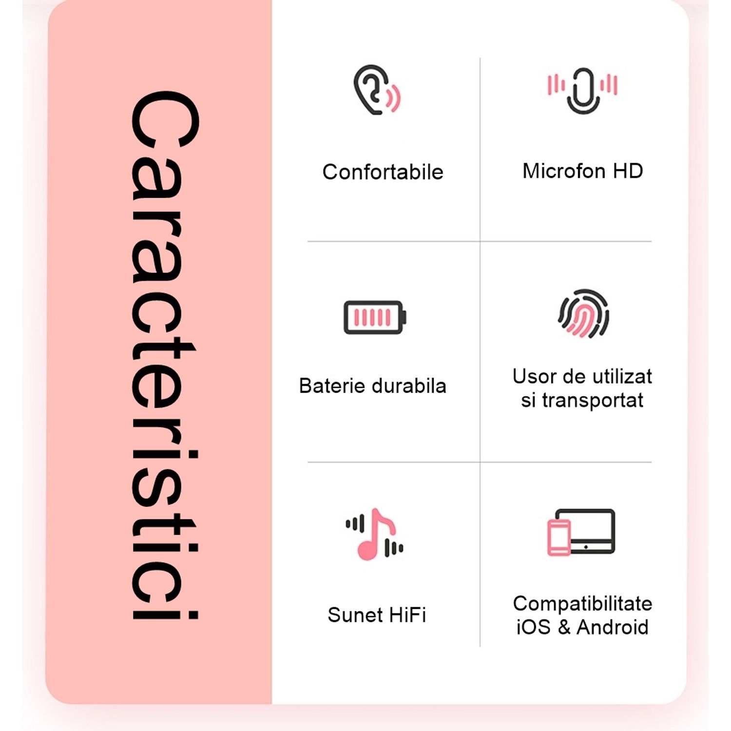 Casti bluetooth IdeallStore&reg; wireless, Special Time, 5.0, compatibile iOS si Android, albe fotografia produsului View 5 L