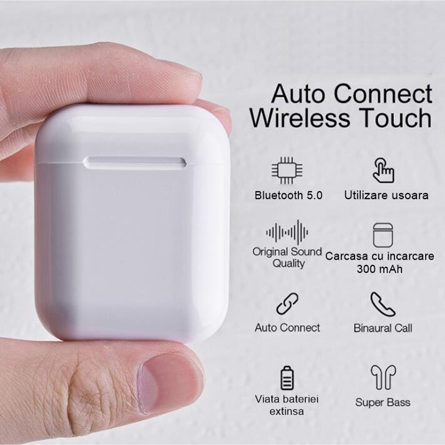 Casti bluetooth IdeallStore&reg; wireless, Special Time, 5.0, compatibile iOS si Android, albe fotografia produsului View 4 L