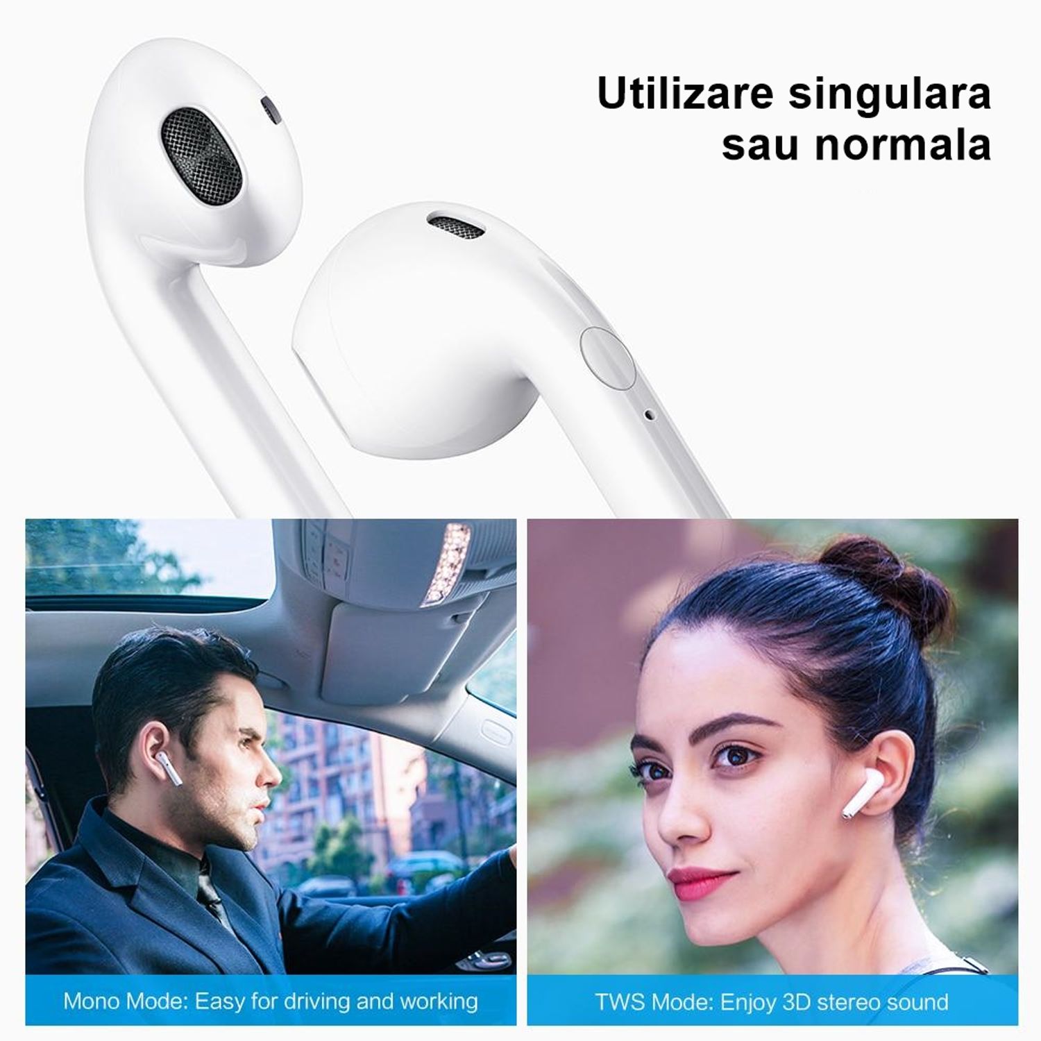 Casti bluetooth IdeallStore&reg; wireless, Your Time, 5.0, compatibile iOS si Android, albe fotografia produsului View 7 L