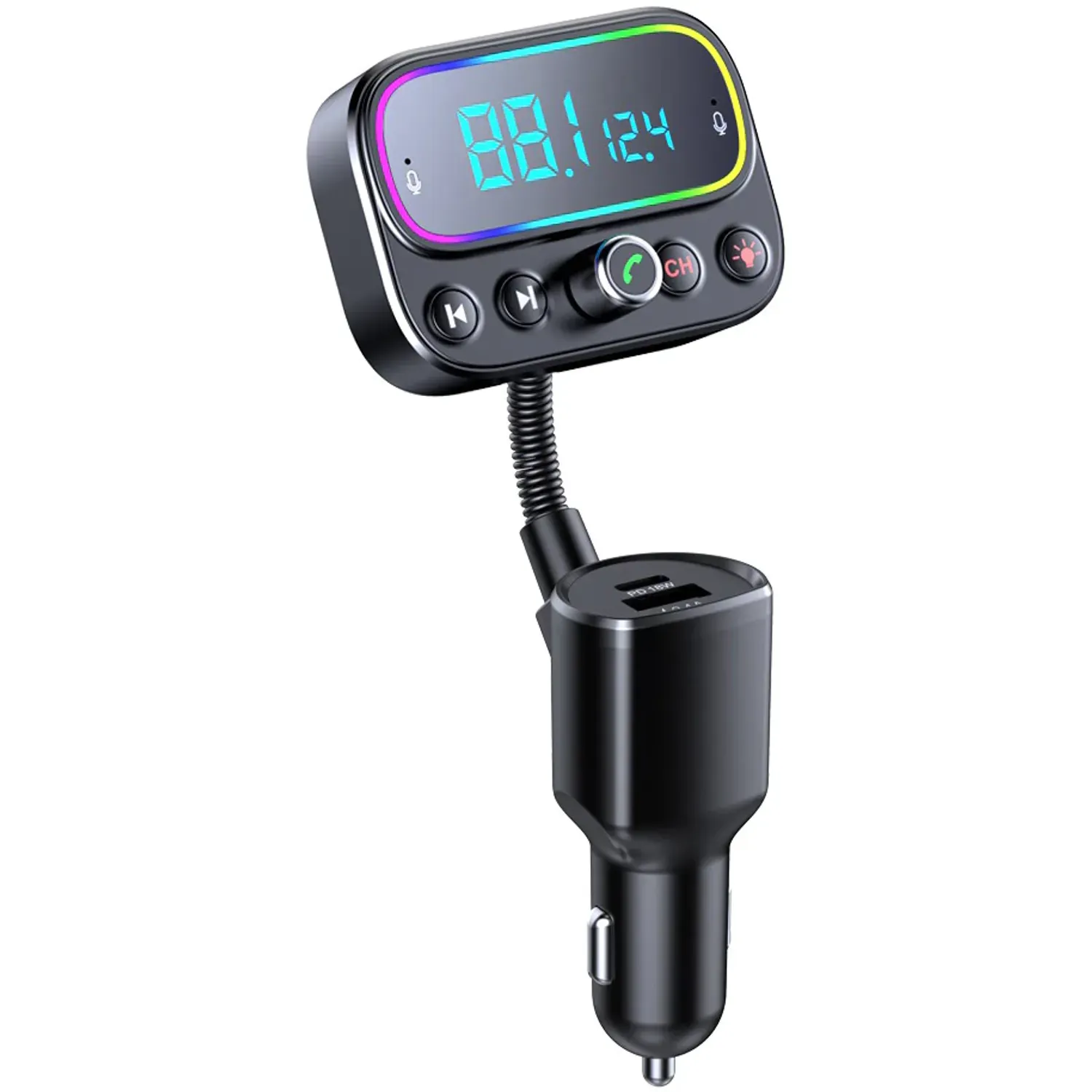 Modulator FM Bluetooth Serioux ABFM67, USB Type-C, USB 2.4A, AUX, RGB fotografia produsului View 4 L