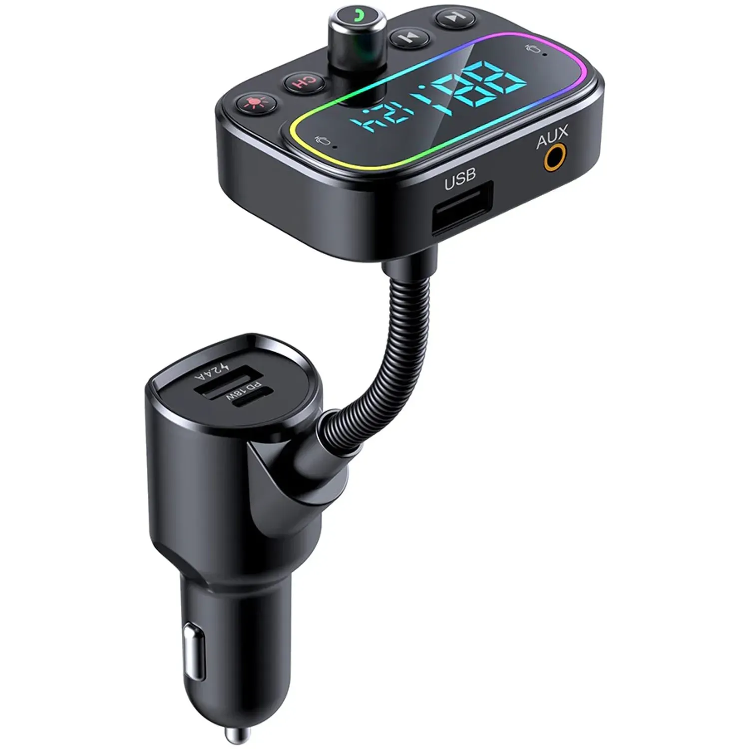 Modulator FM Bluetooth Serioux ABFM67, USB Type-C, USB 2.4A, AUX, RGB fotografia produsului View 5 L