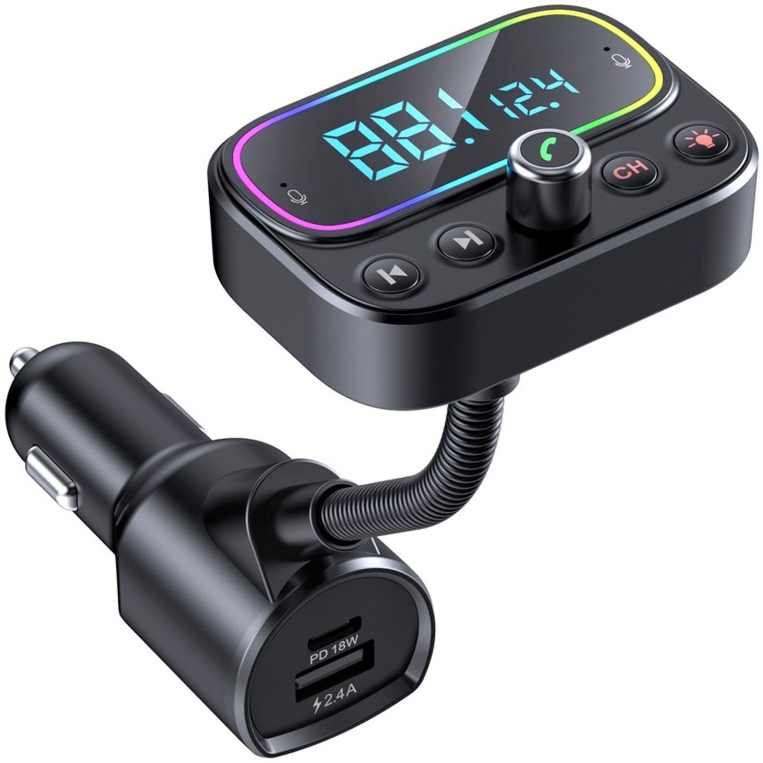 Modulator FM Bluetooth Serioux ABFM67, USB Type-C, USB 2.4A, AUX, RGB fotografia produsului View 2 L