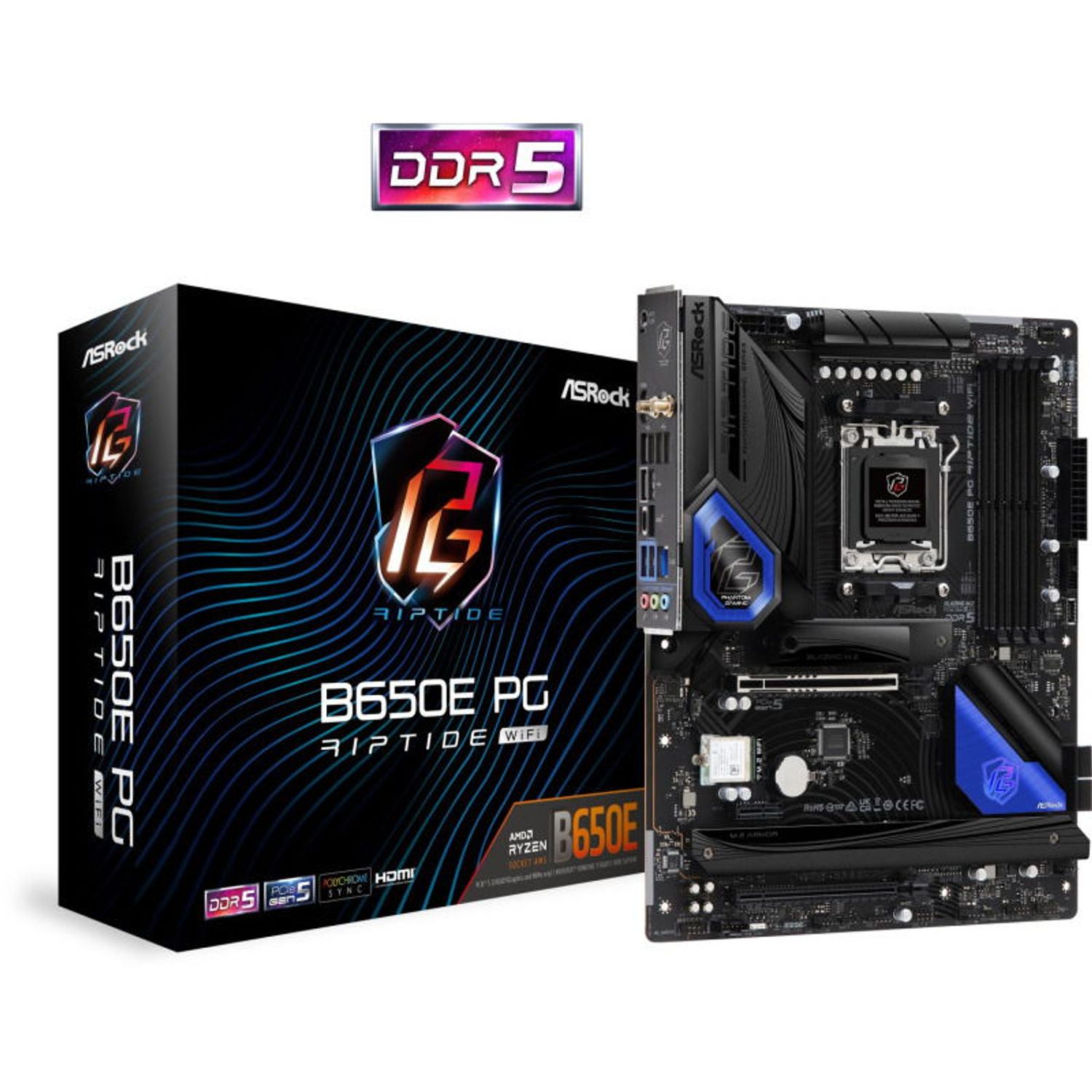 Placa de baza ASRock B650E PG RIPTIDE WIFI, AM5, AMD B650, ATX fotografia produsului View 5 L