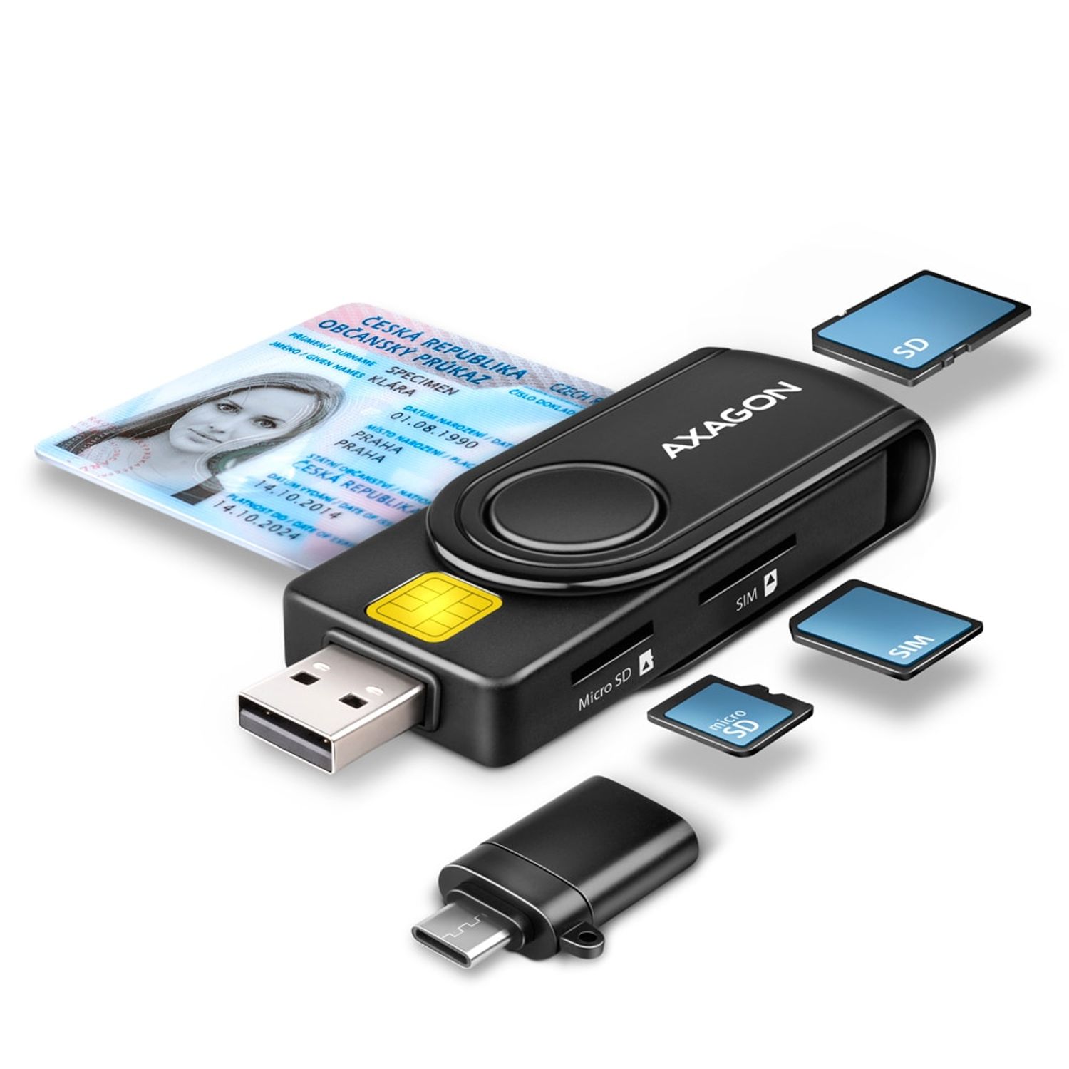 Cititor SIM Axagon Smart Card PocketReader, CRE-SMP2A, USB 2.0 fotografia produsului