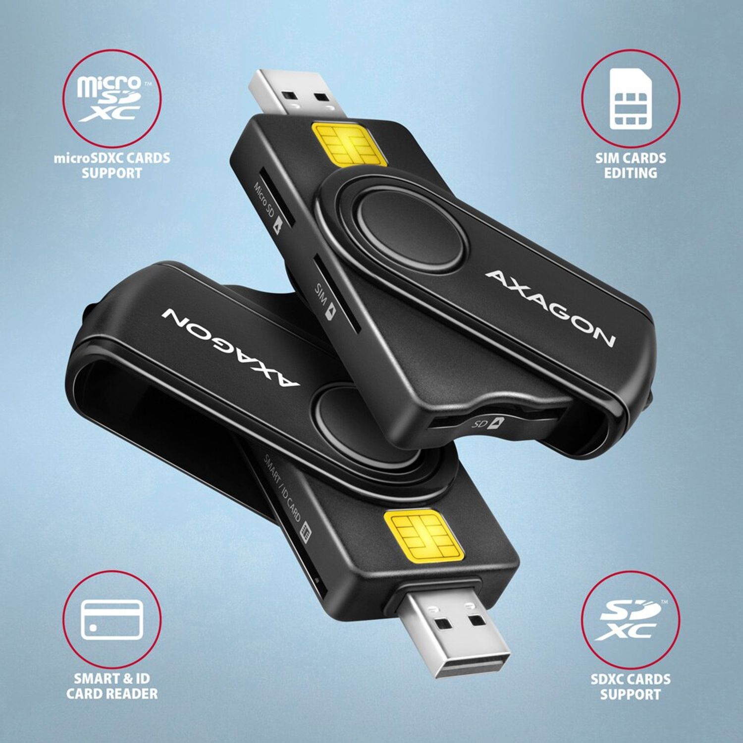Cititor SIM Axagon Smart Card PocketReader, CRE-SMP2A, USB 2.0 fotografia produsului View 3 L