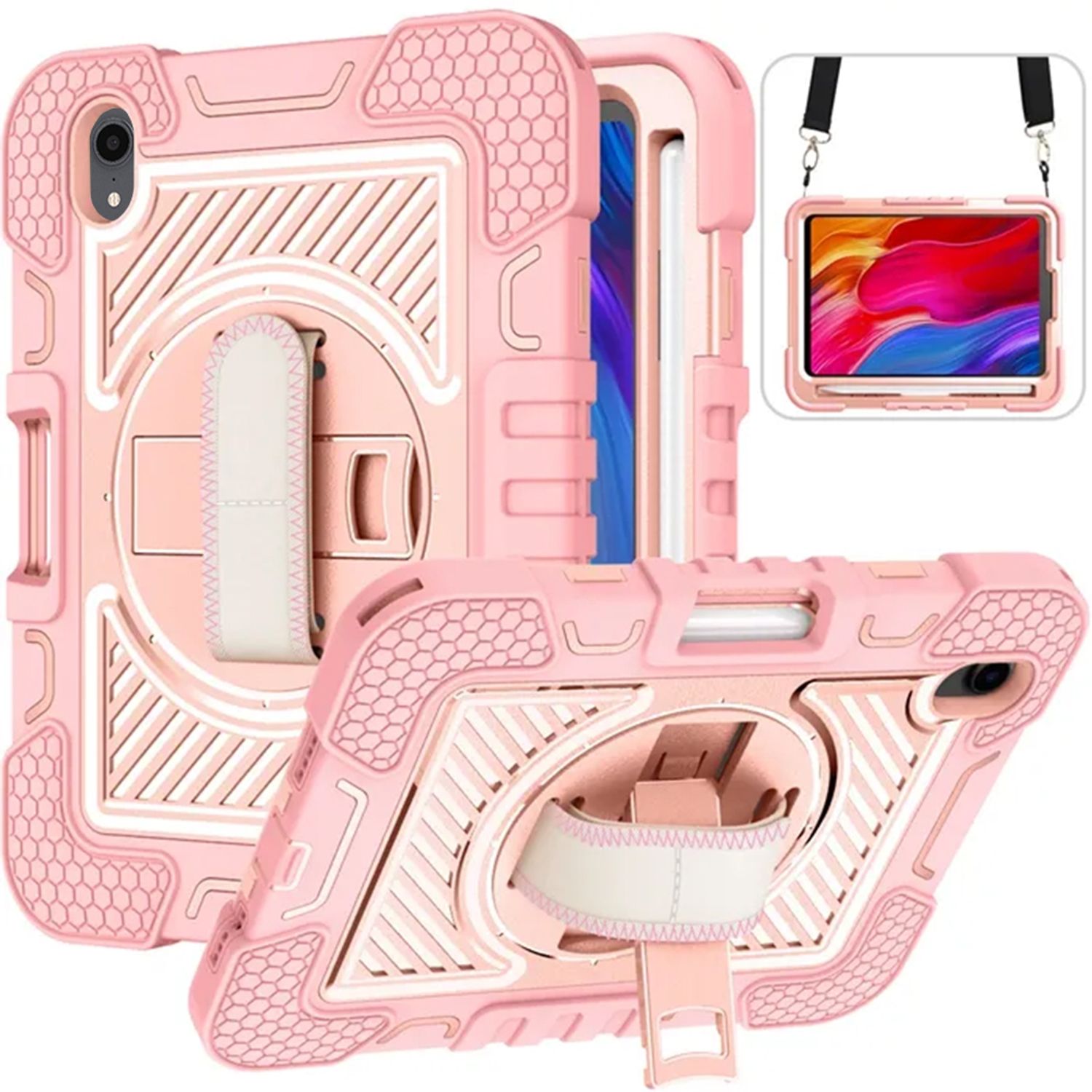 Husa de protectie 360 compatibila cu iPad mini 6 (2021), curea de umar inclusa, Roz fotografia produsului