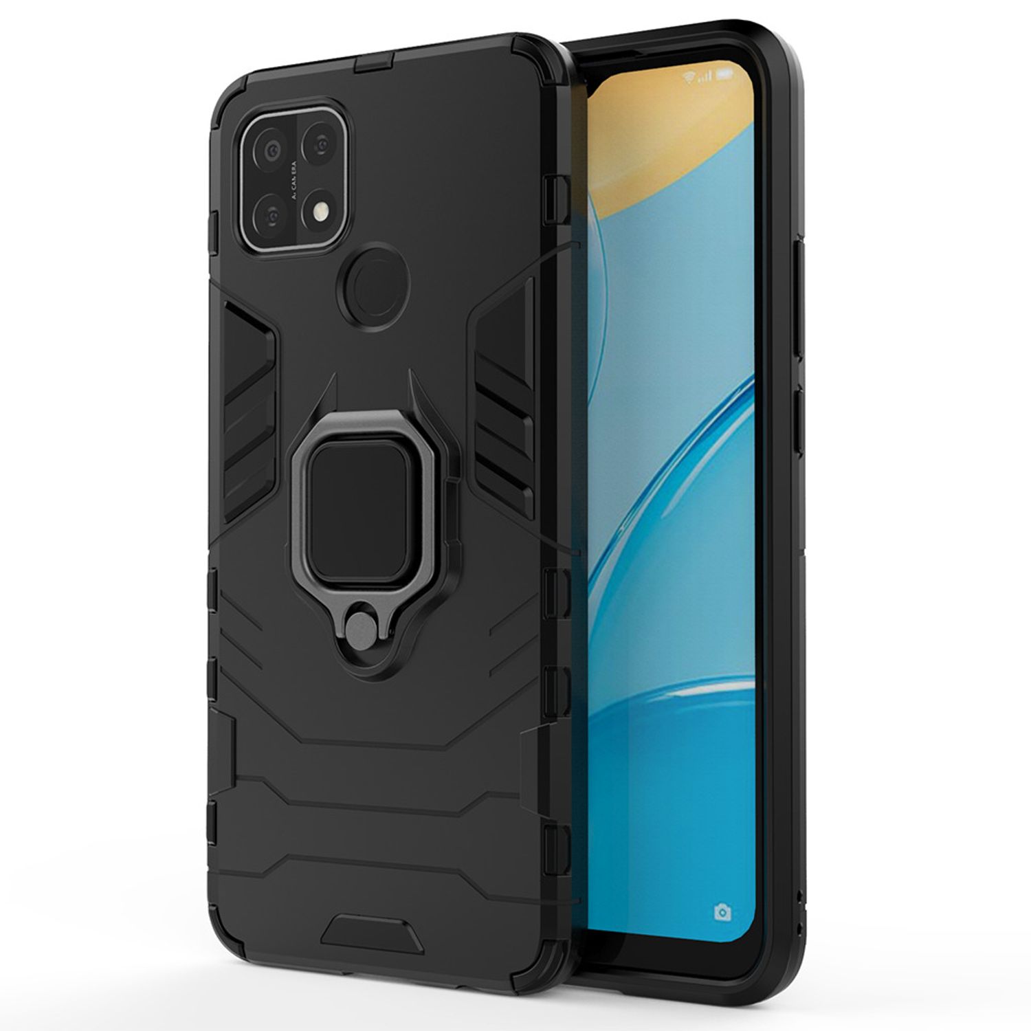 Husa de protectie Silicone Shield cu inel pentru OPPO A15   A15S, Negru fotografia produsului