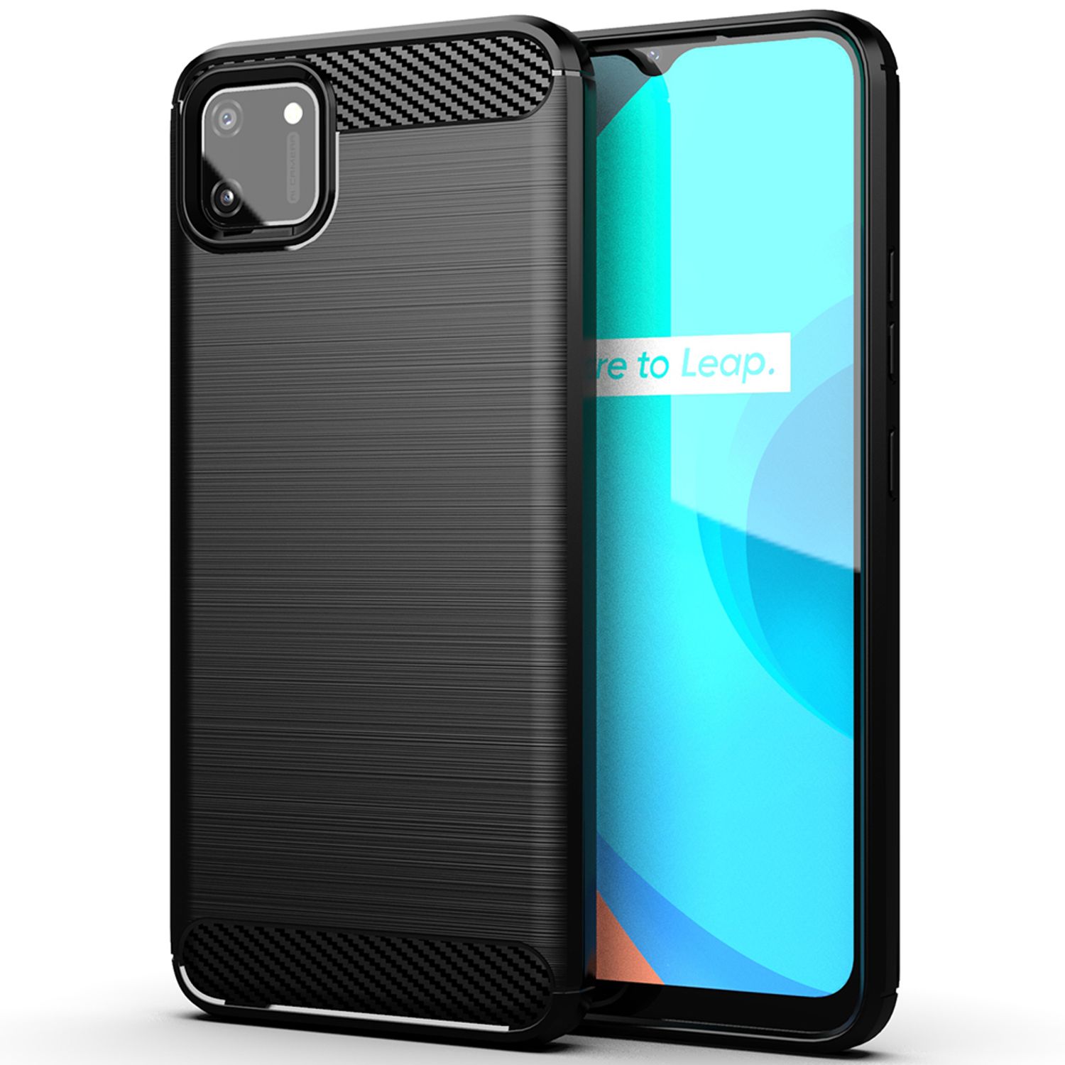 Husa din silicon cu inele compatibila cu Realme C11, negru fotografia produsului